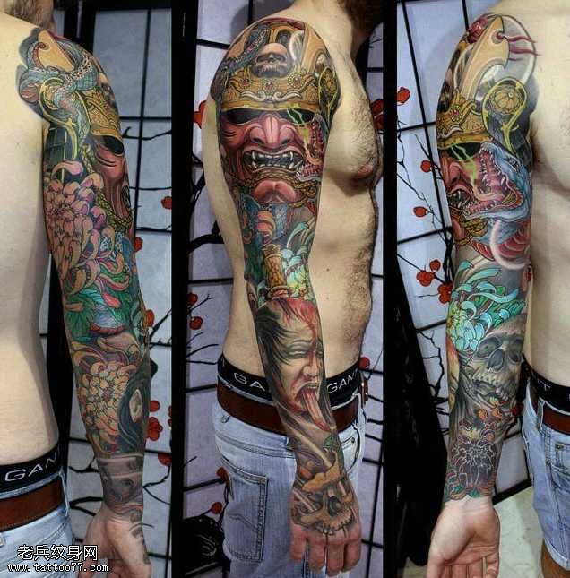 胳膊日本武士纹身图案