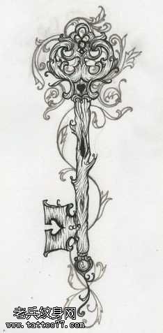 手稿时尚钥匙纹身图案