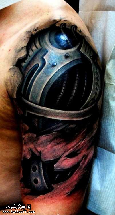 胳膊炫酷机器纹身图案