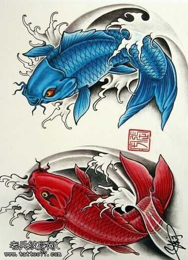 手稿双鱼纹身图案