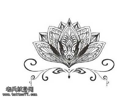 手稿黑灰莲花纹身图案
