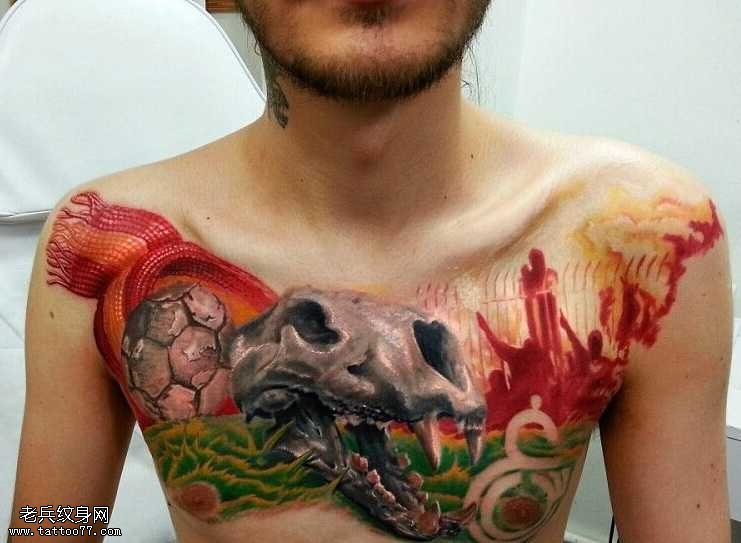 胸部恐龙灭绝纹身图案