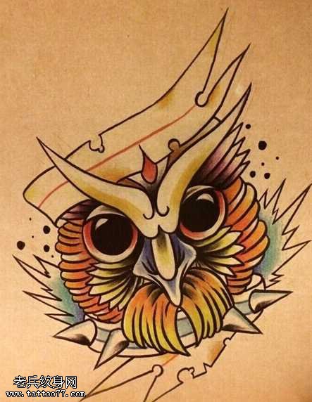 手稿猫头鹰纹身图案