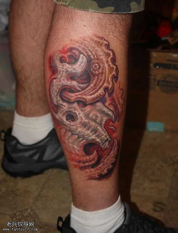 腿部彩生化纹身图案