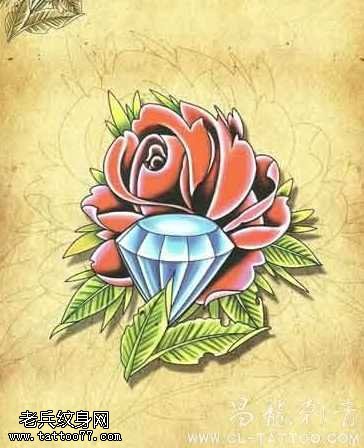 手稿玫瑰钻石纹身图案