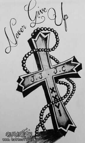 手稿十字架英文纹身图案