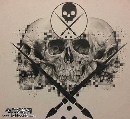 手稿黑骷髅纹身图案