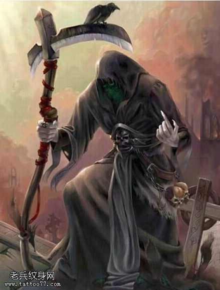 手稿风格死神纹身图案
