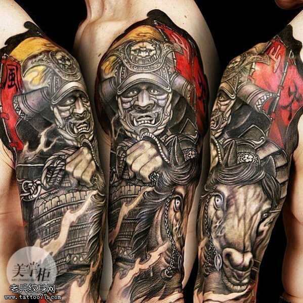 胳膊日本武士纹身图案