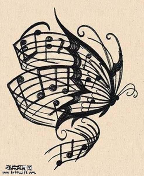 手稿蝴蝶花纹纹身图案