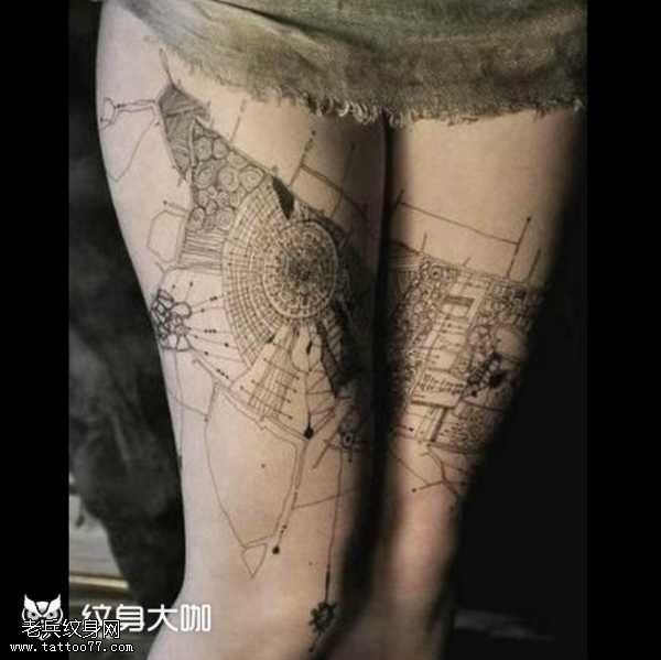 腿部机器纹身图案