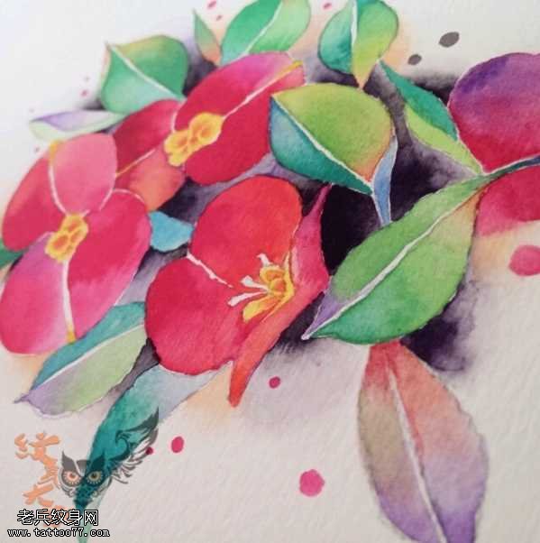 手稿水彩植物纹身图案