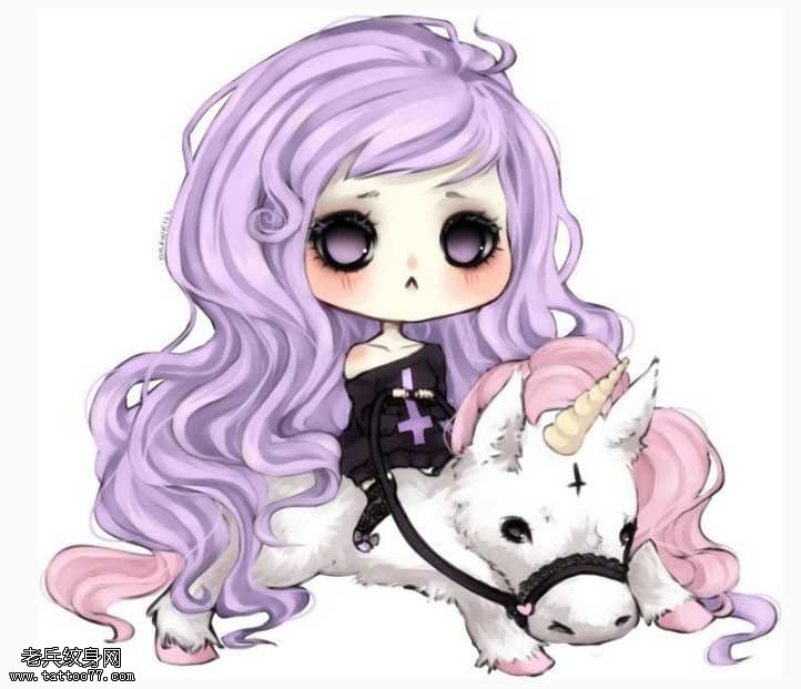 手稿萌女独角兽纹身图案