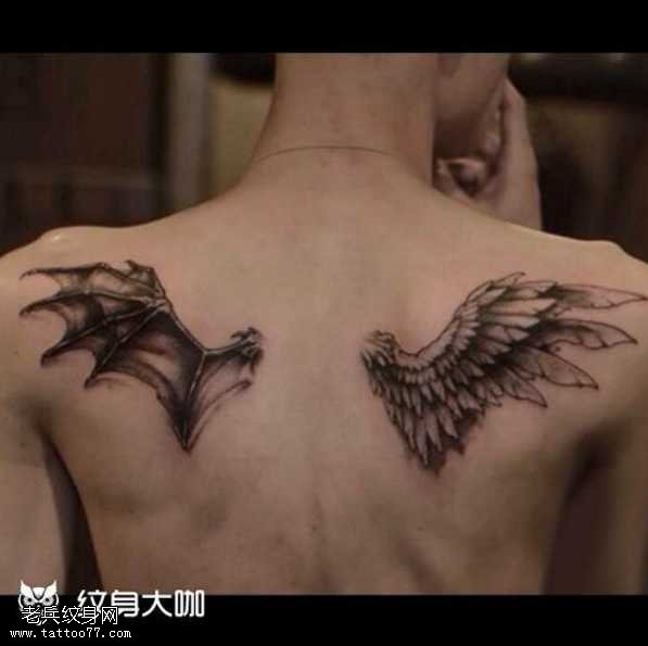 背部天使魔鬼翅膀纹身图案