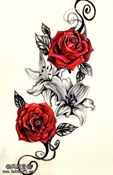 手稿玫瑰纹身图案