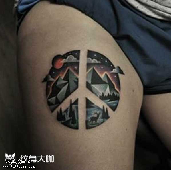 腿部大雪山纹身图案