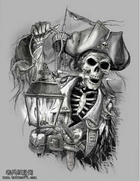 手稿西方海盗骷髅纹身图案