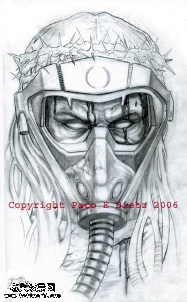 手稿生化面具纹身图案