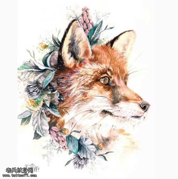 手稿狐狸纹身图案