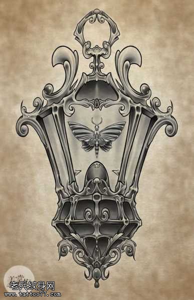 手稿蝴蝶灯笼纹身图案