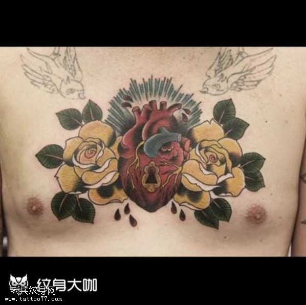 玫瑰心脏纹身图案