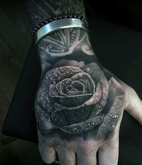 40款满手背玫瑰花纹身图案