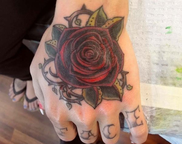 40款满手背玫瑰花纹身图案