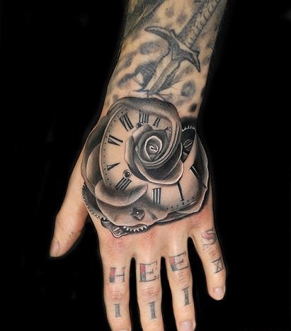 40款满手背玫瑰花纹身图案