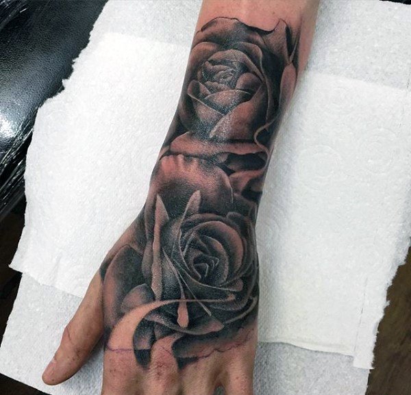 40款满手背玫瑰花纹身图案