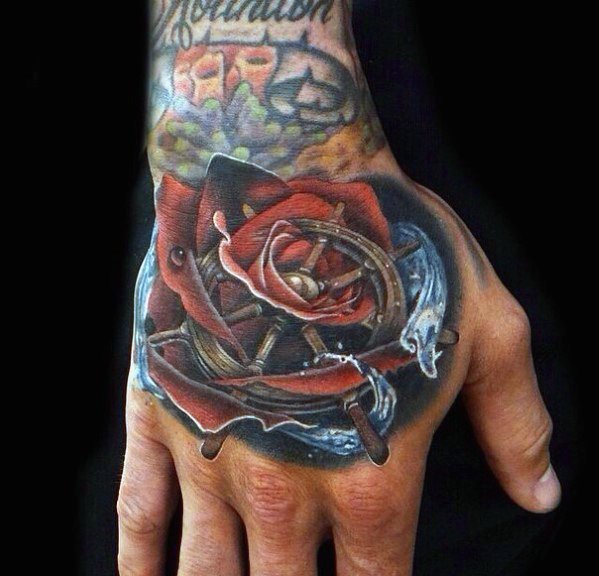 40款满手背玫瑰花纹身图案