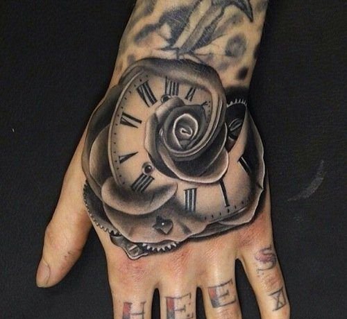 40款满手背玫瑰花纹身图案