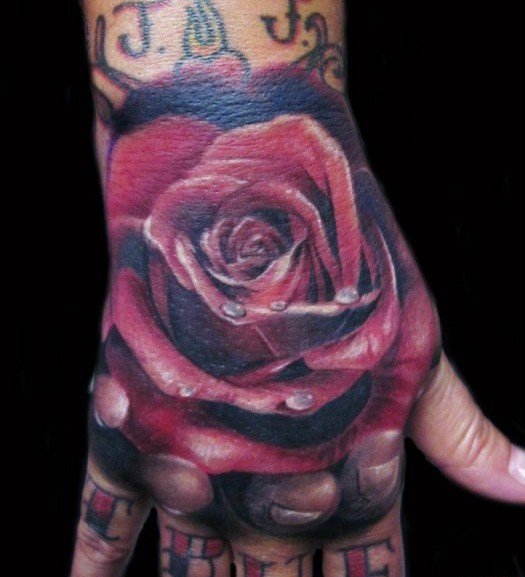 40款满手背玫瑰花纹身图案