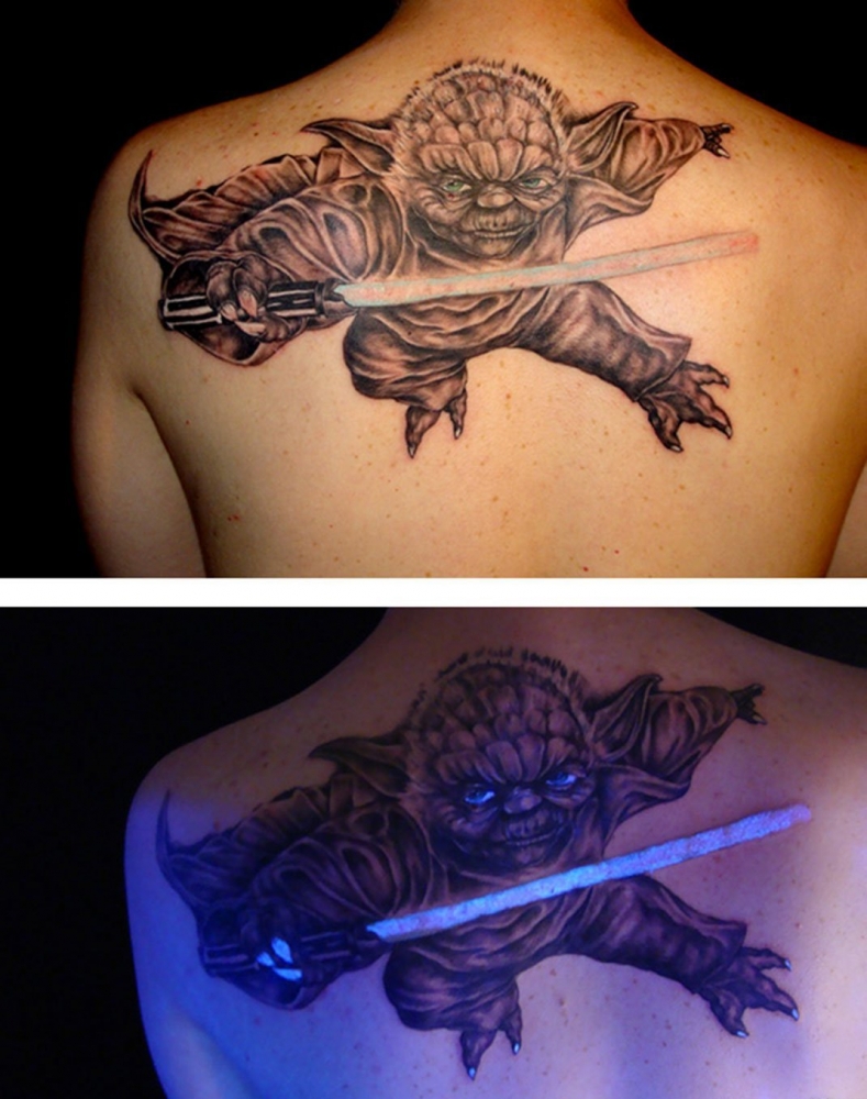 背后上隐形月夜下的恶魔纹身图案