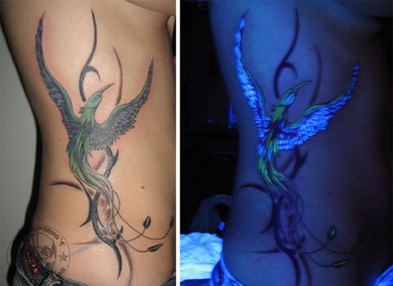 背后上隐形月夜下的恶魔纹身图案