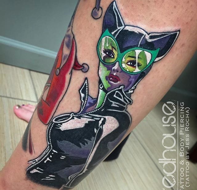 不注意还看不出的蝙蝠和猫女纹身图案