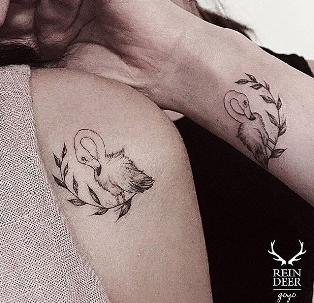 肚子上的细线植物和山羊纹身图案