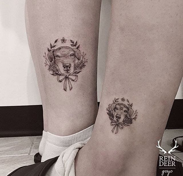 肚子上的细线植物和山羊纹身图案