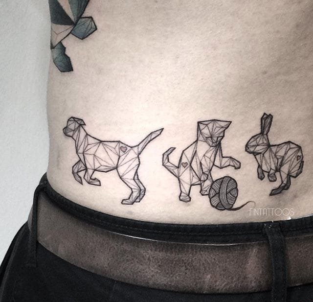 不可抵抗的几何图形动物纹身图案作品