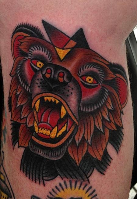 大吼的超真实熊纹身图案