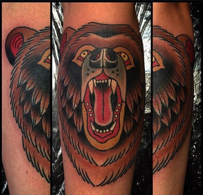 大吼的超真实熊纹身图案