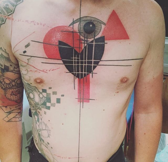 抽象的黑色和红色简单线条纹身图案