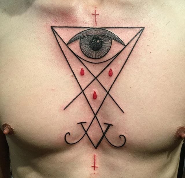 抽象的黑色和红色简单线条纹身图案