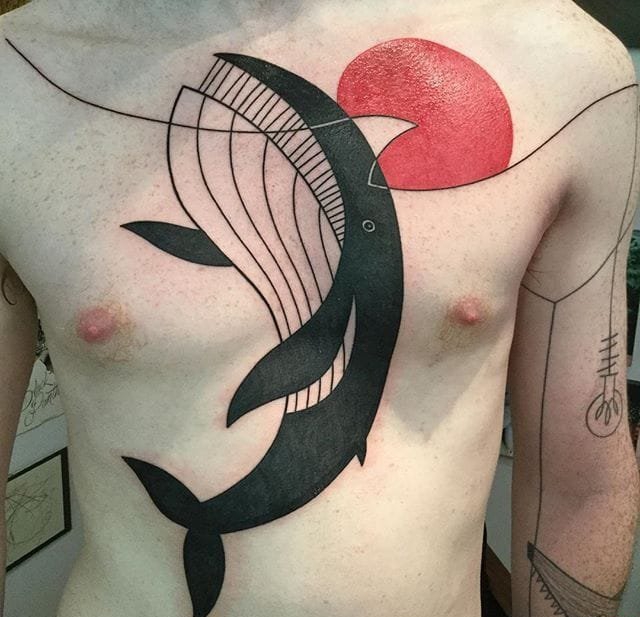 抽象的黑色和红色简单线条纹身图案