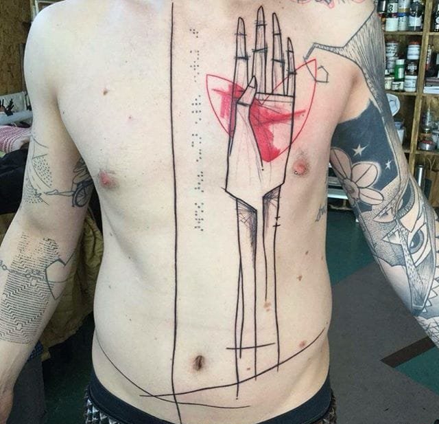 抽象的黑色和红色简单线条纹身图案