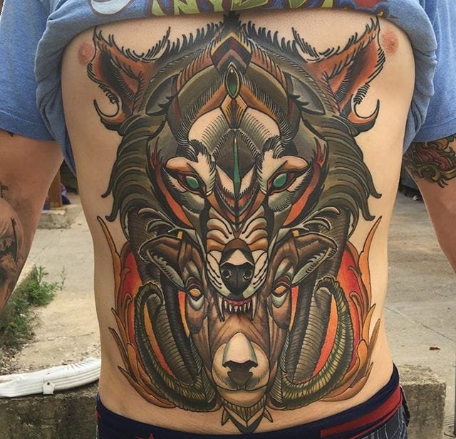 New School风格大腿三眼象纹身图案