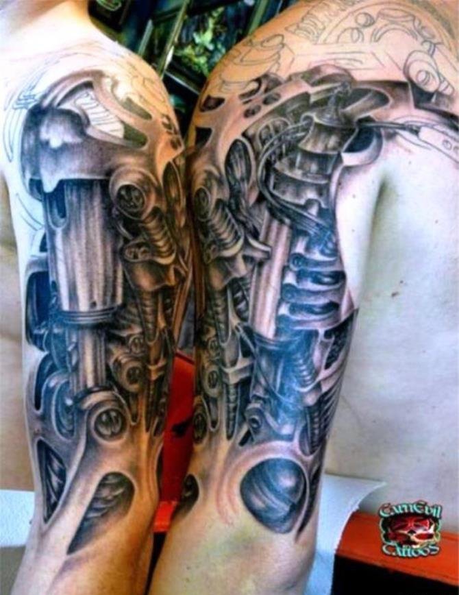 男性很酷帅的机械臂纹身图案