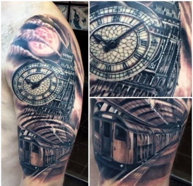 男性很酷帅的机械臂纹身图案