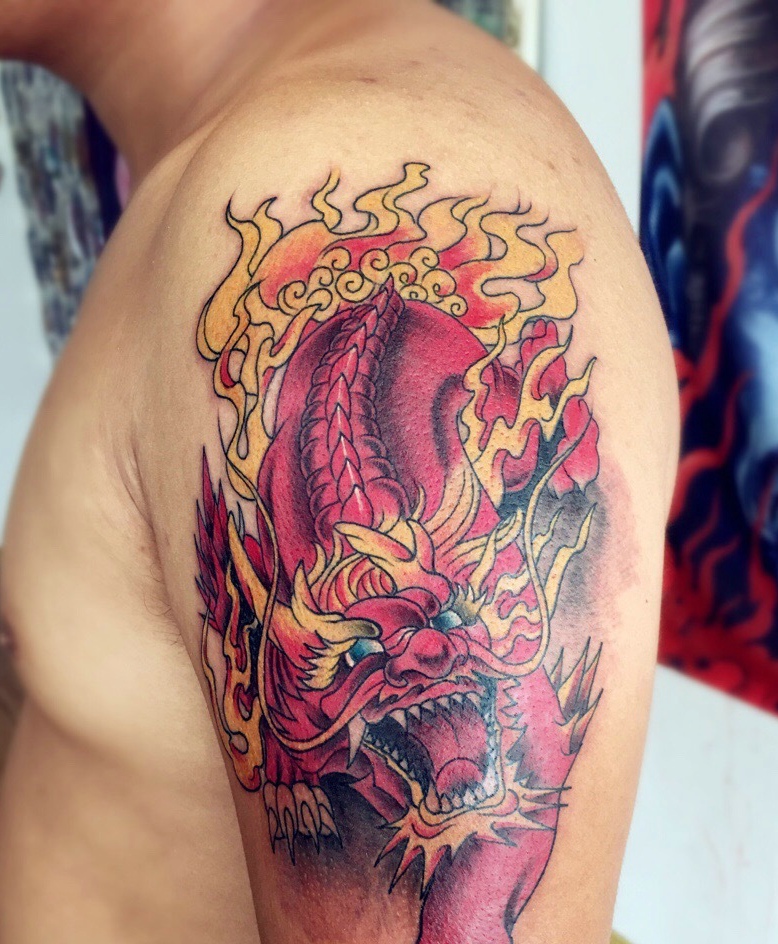大臂火麒麟纹身图案雄霸天下