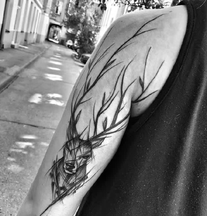 分享一组纯线图的黑灰纹身图案