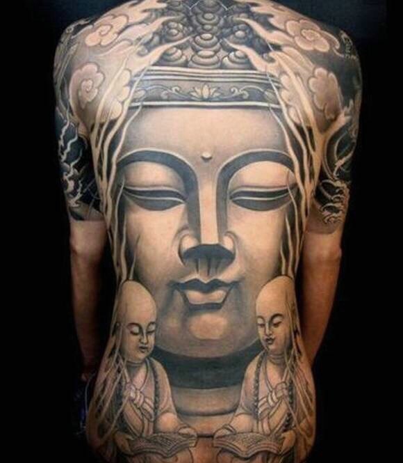 满背潇洒狂野的如来佛祖纹身图案